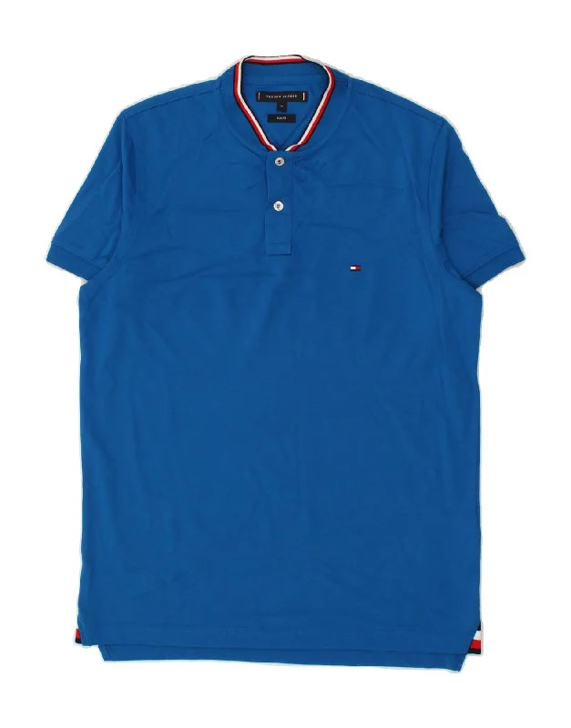TOMMY HILFIGER Mens Slim Fit T-Shirt Top Medium Blue Cotton-- Fleece Nylon Spandex