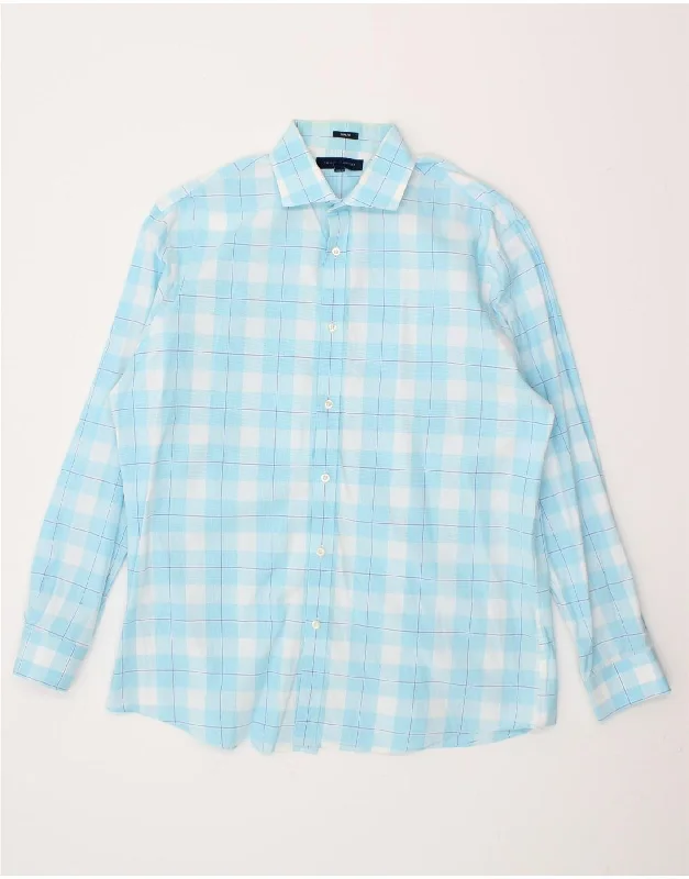 TOMMY HILFIGER Mens Slim Fit Shirt Size 16 Large Blue Check Cotton-- Lace Blend Ribbed Blend Corduroy Blend TOMMY HILFIGER Mens Slim Fit Shirt Size 16 Large Blue Check Cotton-- Lace Blend Ribbed Blend Corduroy Blend