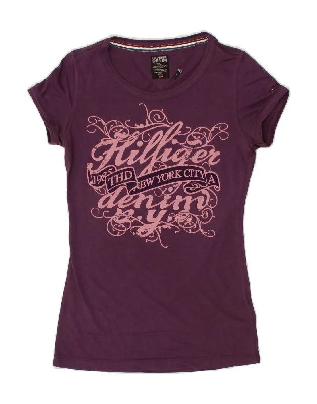 TOMMY HILFIGER Womens Graphic T-Shirt Top UK 4 XS Purple Polyester-- Layered Multi-layer Single Layer TOMMY HILFIGER Womens Graphic T-Shirt Top UK 4 XS Purple Polyester-- Layered Multi-layer Single Layer