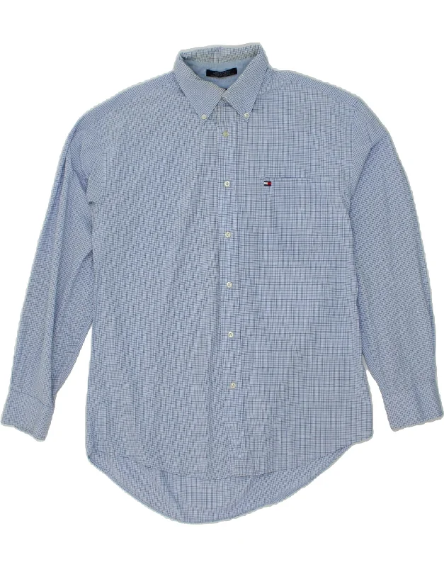 TOMMY HILFIGER Mens Shirt Large Blue Check Cotton-- Welt Pockets Slit Pockets Flap Pockets TOMMY HILFIGER Mens Shirt Large Blue Check Cotton-- Welt Pockets Slit Pockets Flap Pockets