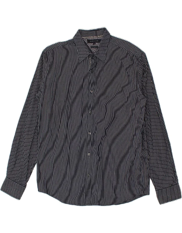 TOMMY HILFIGER Mens Shirt Large Navy Blue Pinstripe Cotton-- Spandex Blend Rayon Blend Denim Blend TOMMY HILFIGER Mens Shirt Large Navy Blue Pinstripe Cotton-- Spandex Blend Rayon Blend Denim Blend