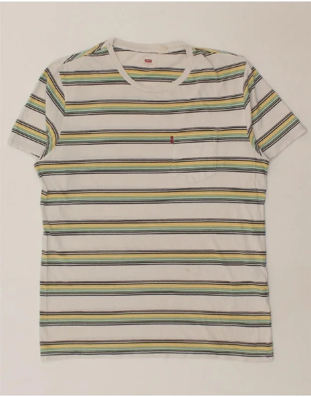 LEVI'S Mens T-Shirt Top Large White Striped Cotton-- Terry Blend Velvet Blend Canvas Blend LEVI'S Mens T-Shirt Top Large White Striped Cotton-- Terry Blend Velvet Blend Canvas Blend