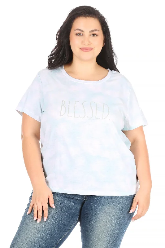 Women's Plus Size "BLESSED" Short Sleeve Icon T-Shirt-- Satin Blend Silk Blend Wool Blend Women's Plus Size "BLESSED" Short Sleeve Icon T-Shirt-- Satin Blend Silk Blend Wool Blend