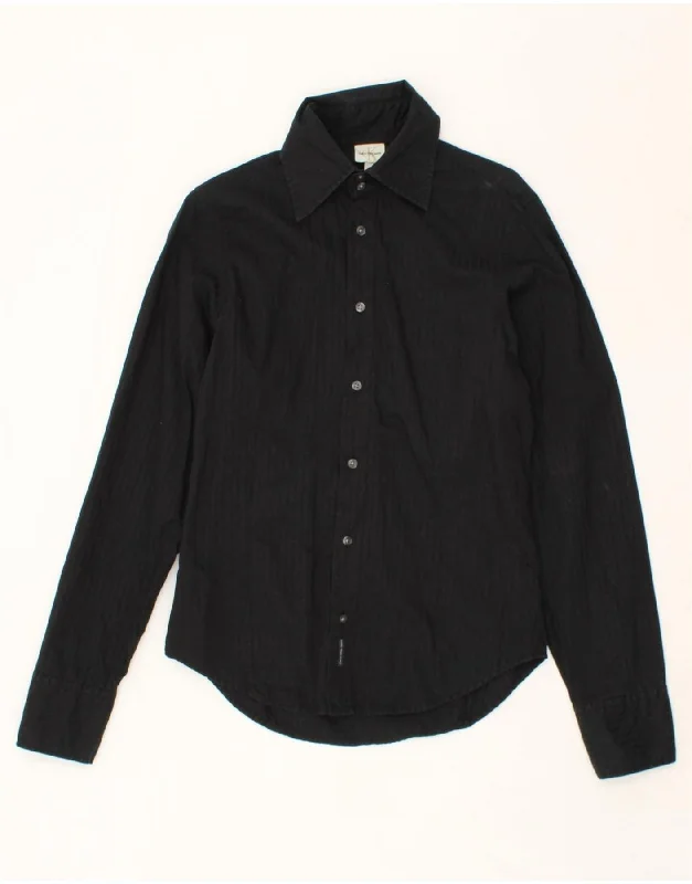 CALVIN KLEIN JEANS Mens Shirt Small Black Striped Cotton-- Zippered Buttoned Snapped CALVIN KLEIN JEANS Mens Shirt Small Black Striped Cotton-- Zippered Buttoned Snapped