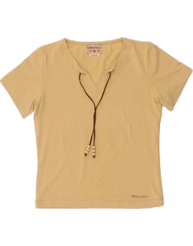 MARLBORO CLASSICS Womens Crop T-Shirt Top UK 12 Medium Beige Cotton-- Boxy Fit Fitted Loose MARLBORO CLASSICS Womens Crop T-Shirt Top UK 12 Medium Beige Cotton-- Boxy Fit Fitted Loose