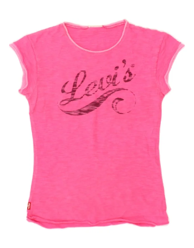 LEVI'S Womens Graphic T-Shirt Top UK 4 XS Pink-- Fleece Nylon Spandex