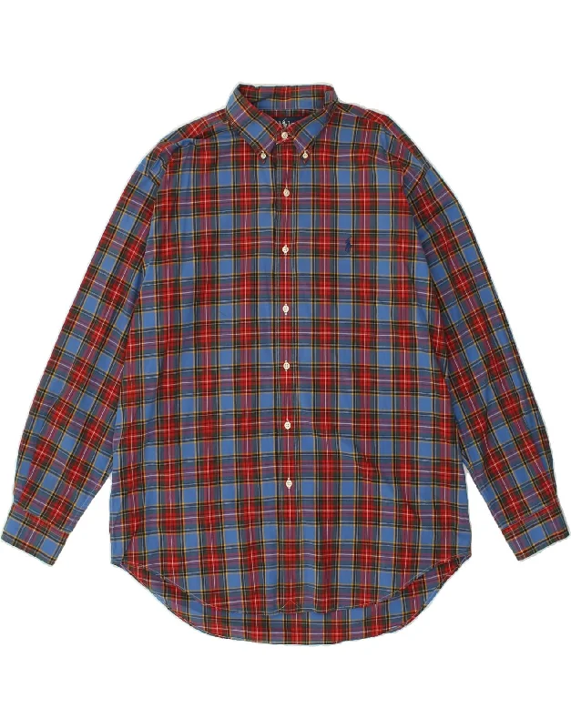 RALPH LAUREN Mens Shirt Large Blue Check Cotton-- Spandex Blend Rayon Blend Denim Blend RALPH LAUREN Mens Shirt Large Blue Check Cotton-- Spandex Blend Rayon Blend Denim Blend