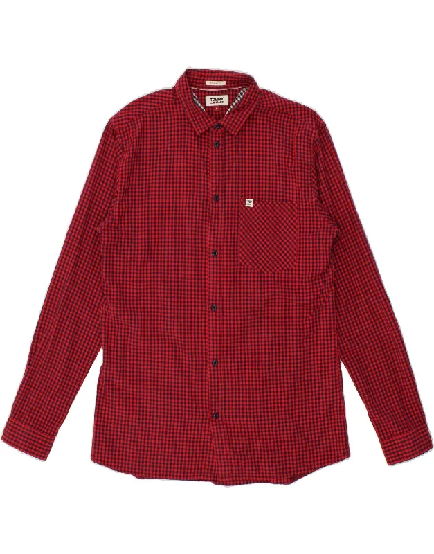 TOMMY HILFIGER Mens Regular Fit Shirt Large Red Check Cotton-- Elegant Classic Vintage TOMMY HILFIGER Mens Regular Fit Shirt Large Red Check Cotton-- Elegant Classic Vintage