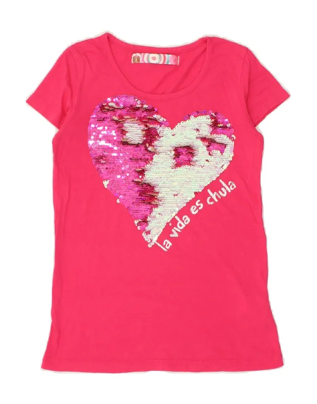 DESIGUAL Girls Graphic T-Shirt Top 11-12 Years Pink Cotton Heart-- Solid Print Embellished DESIGUAL Girls Graphic T-Shirt Top 11-12 Years Pink Cotton Heart-- Solid Print Embellished