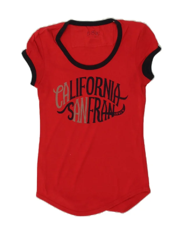 LEVI STRAUSS & CO Womens Graphic T-Shirt Top UK 6 XS Red-- Striped Floral Plaid