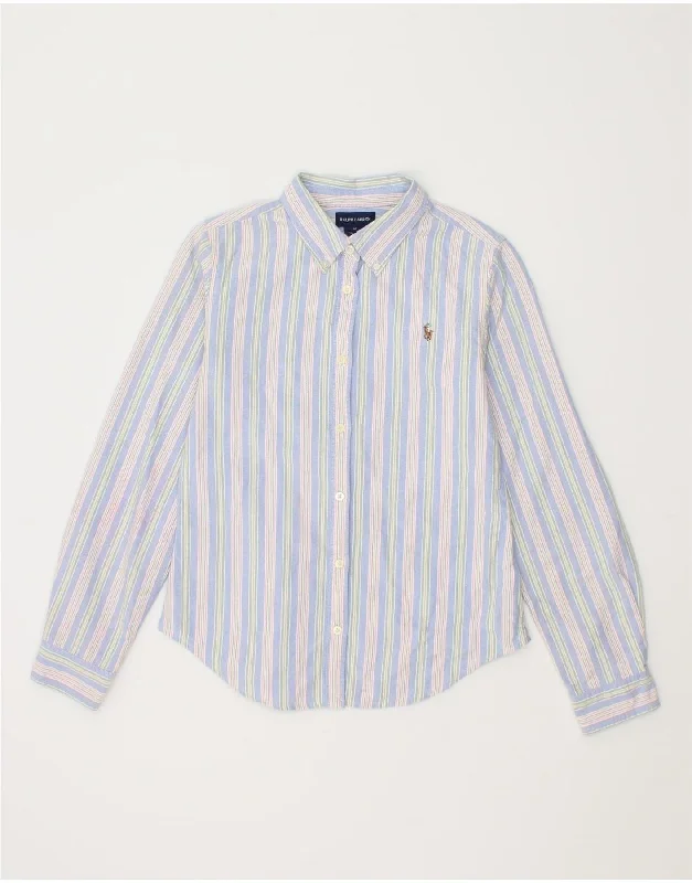 RALPH LAUREN Girls Shirt 15-16 Years Blue Striped Cotton-- Ribbed T-Shirt High Neck Heavyweight RALPH LAUREN Girls Shirt 15-16 Years Blue Striped Cotton-- Ribbed T-Shirt High Neck Heavyweight