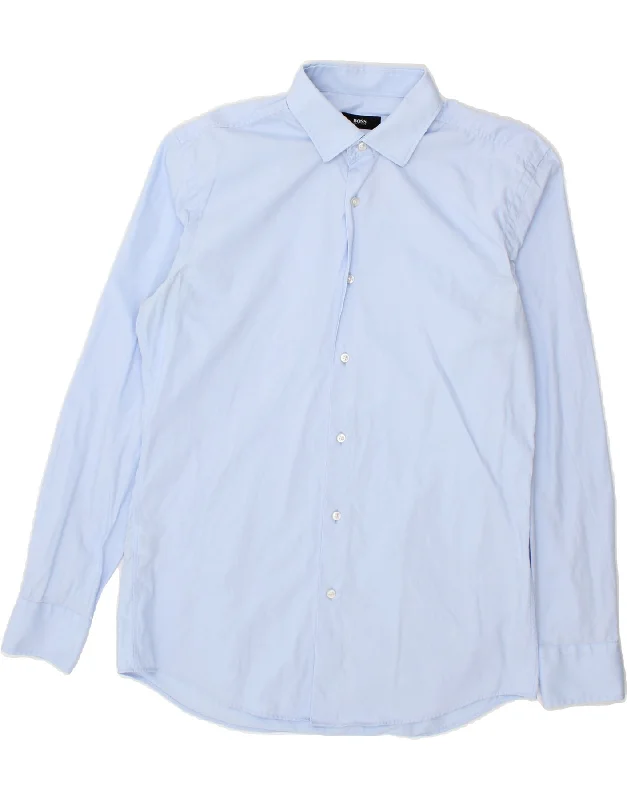 HUGO BOSS Mens Slim Fit Shirt Size 40 15 3/4 Medium Blue Cotton-- Graphic T-Shirt Round Neck Polyester HUGO BOSS Mens Slim Fit Shirt Size 40 15 3/4 Medium Blue Cotton-- Graphic T-Shirt Round Neck Polyester