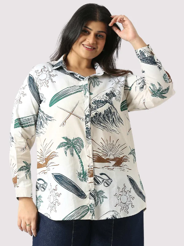 Summer Essentials Digital Printed Women's Plus Size Short Shirt-- Solid Color Striped Floral Summer Essentials Digital Printed Women's Plus Size Short Shirt-- Solid Color Striped Floral