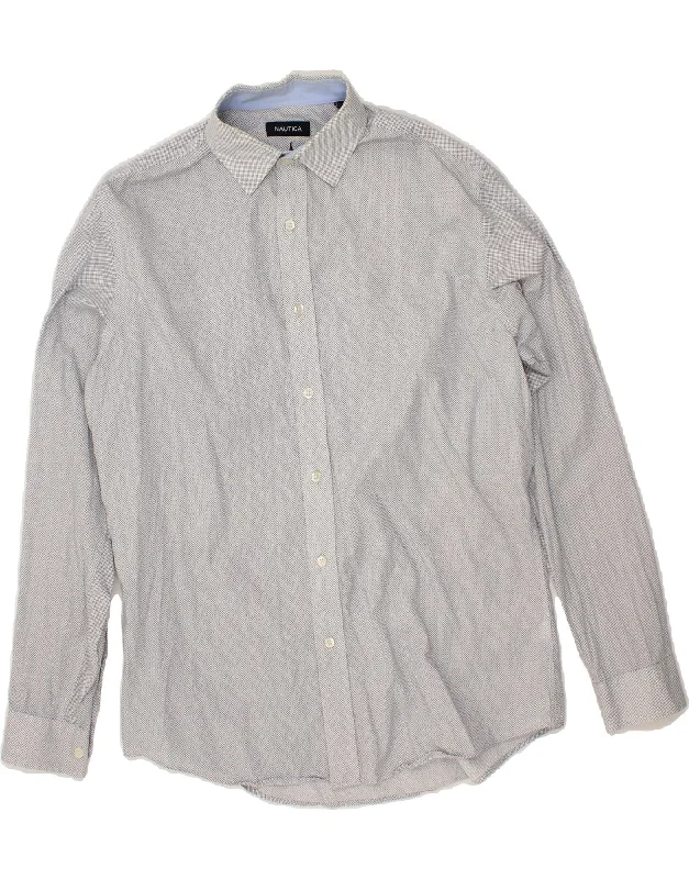 NAUTICA Mens Shirt Size 16 Large Grey Spotted-- Ribbed Striped Patterned