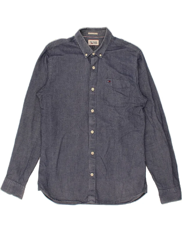 TOMMY HILFIGER Mens Shirt Medium Navy Blue Cotton-- Denim Fabric Leather Fabric Suede Fabric TOMMY HILFIGER Mens Shirt Medium Navy Blue Cotton-- Denim Fabric Leather Fabric Suede Fabric