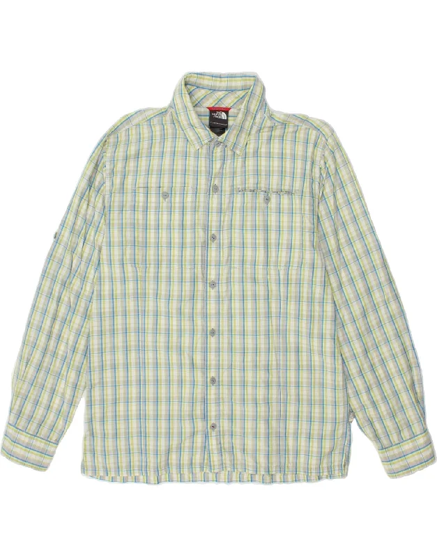 THE NORTH FACE Mens Shirt Medium Green Check Nylon-- Hooded Caped Shawl Collar