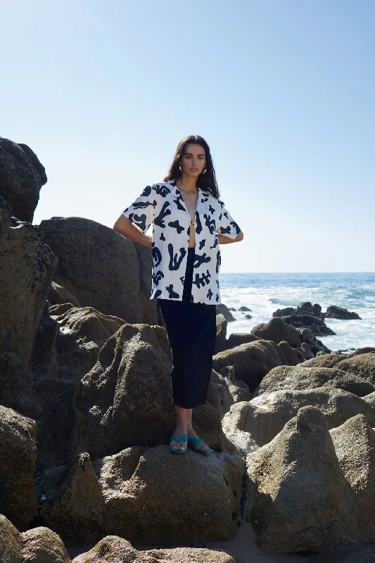 Meadow Shirt Printed-- Hooded Caped Shawl Collar