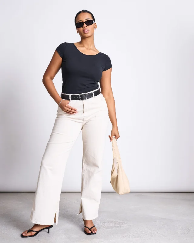 BALLERINA T-SHIRT ALOE SOFT BLACK GOTS-- Mesh Blend Leather Blend Suede Blend