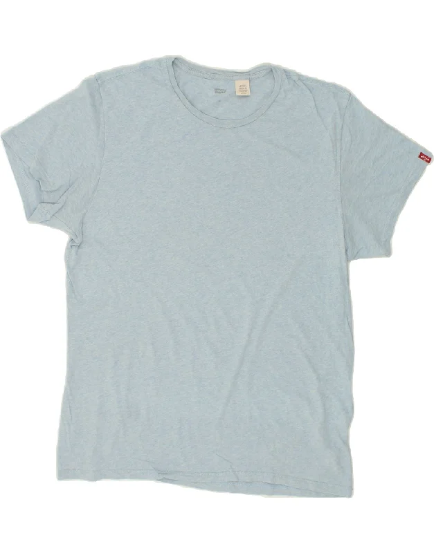 LEVI'S Mens T-Shirt Top XL Blue Cotton-- Notch Collar Peter Pan Collar Cowl Neck