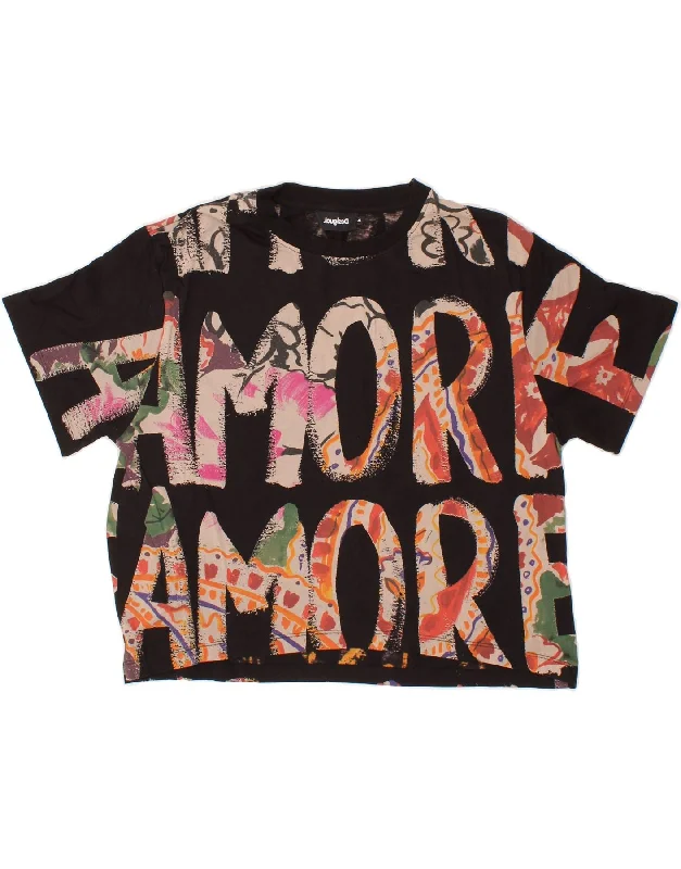 DESIGUAL Womens Crop Graphic T-Shirt Top UK 18 XL Black Cotton-- Nylon Fabric Polyester Fabric Spandex Fabric DESIGUAL Womens Crop Graphic T-Shirt Top UK 18 XL Black Cotton-- Nylon Fabric Polyester Fabric Spandex Fabric