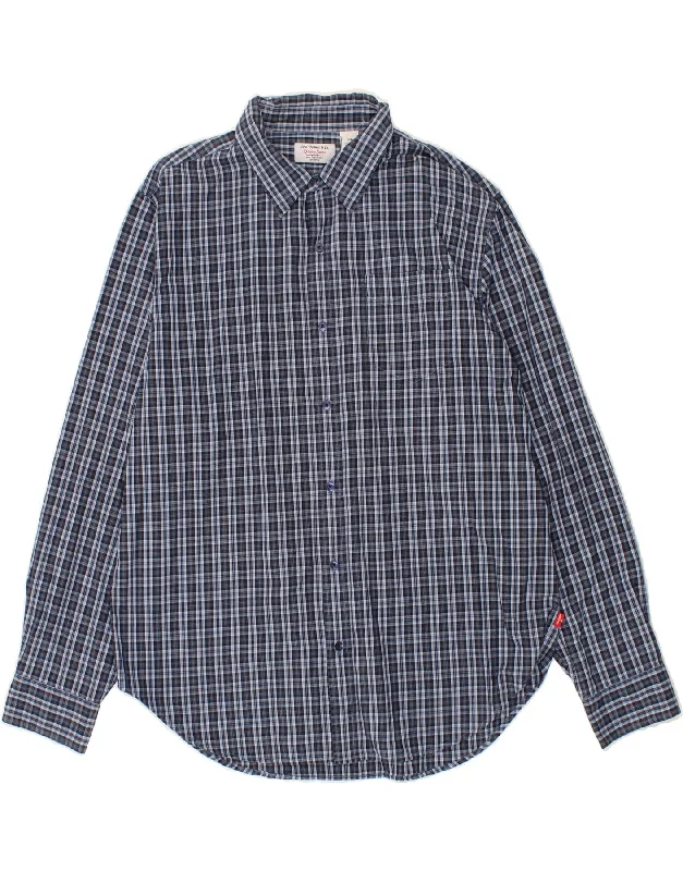 LEVI'S Mens Shirt XL Navy Blue Check Cotton-- Lace Blend Ribbed Blend Corduroy Blend LEVI'S Mens Shirt XL Navy Blue Check Cotton-- Lace Blend Ribbed Blend Corduroy Blend