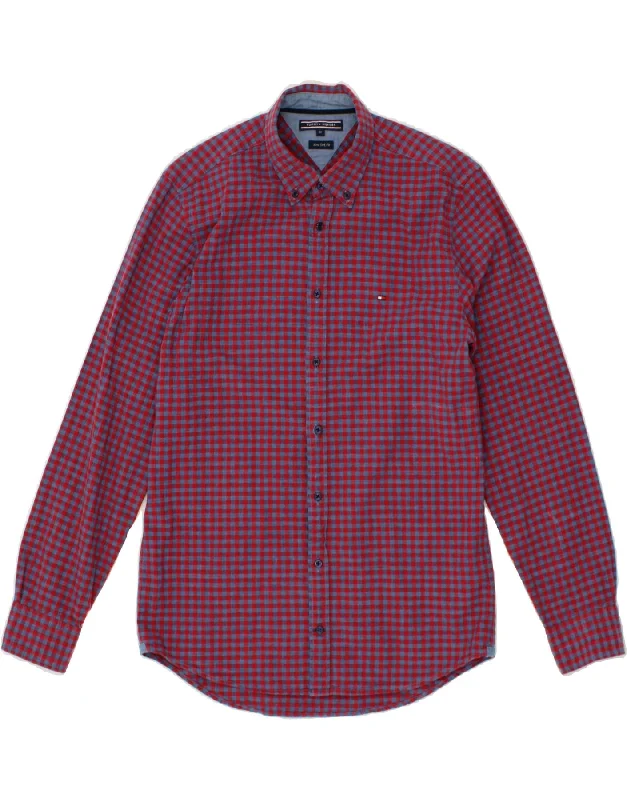 TOMMY HILFIGER Mens New York Fit Shirt Medium Red Gingham Cotton-- Hooded Caped Shawl Collar TOMMY HILFIGER Mens New York Fit Shirt Medium Red Gingham Cotton-- Hooded Caped Shawl Collar