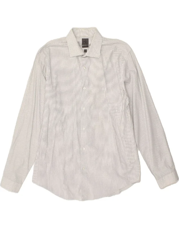 CALVIN KLEIN Mens Fitted Shirt Size 16 41 Large White Check Cotton-- Sequined Glittery Shiny CALVIN KLEIN Mens Fitted Shirt Size 16 41 Large White Check Cotton-- Sequined Glittery Shiny