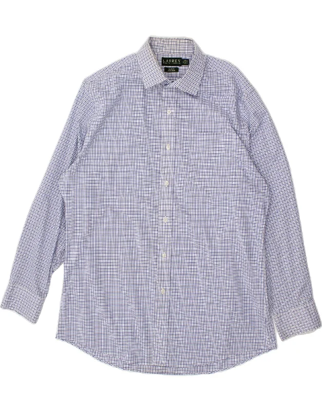 RALPH LAUREN Mens NON - IRON Slim Fit Shirt Size 17 XL Blue Check Cotton-- Asymmetrical Pockets Print RALPH LAUREN Mens NON - IRON Slim Fit Shirt Size 17 XL Blue Check Cotton-- Asymmetrical Pockets Print