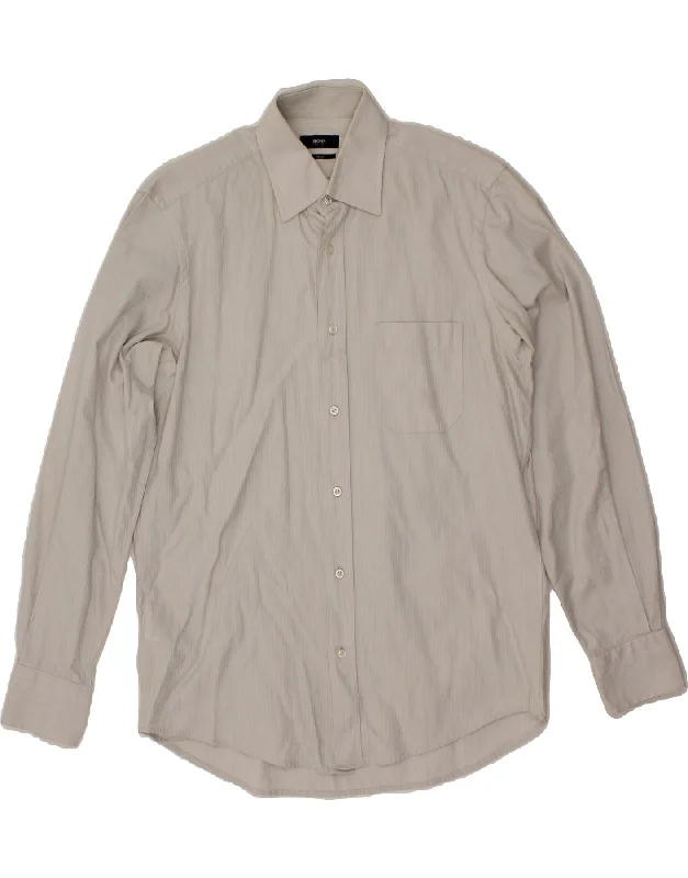 HUGO BOSS Mens Shirt Size 15 1/2 39 Medium Off White Striped Cotton-- Collared Crew Neck Turtle Neck HUGO BOSS Mens Shirt Size 15 1/2 39 Medium Off White Striped Cotton-- Collared Crew Neck Turtle Neck