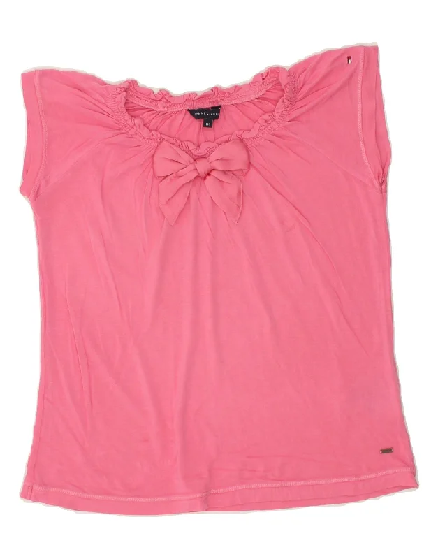 TOMMY HILFIGER Girls T-Shirt Top 9-10 Years Pink Viscose-- Polka Dot Checkered Tartan TOMMY HILFIGER Girls T-Shirt Top 9-10 Years Pink Viscose-- Polka Dot Checkered Tartan
