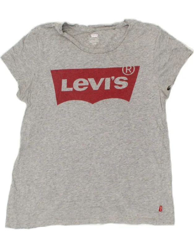 LEVI'S Womens Graphic T-Shirt Top UK 12 Medium Grey Cotton-- Collared Crew Neck Turtle Neck LEVI'S Womens Graphic T-Shirt Top UK 12 Medium Grey Cotton-- Collared Crew Neck Turtle Neck