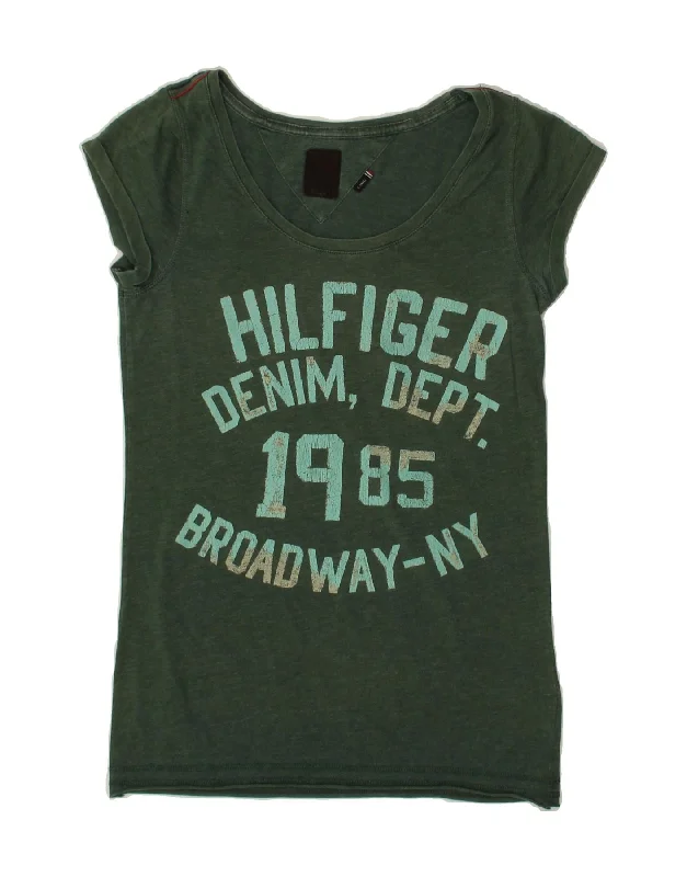 TOMMY HILFIGER Womens Graphic T-Shirt Top UK 6 XS Green-- Lace Blend Ribbed Blend Corduroy Blend TOMMY HILFIGER Womens Graphic T-Shirt Top UK 6 XS Green-- Lace Blend Ribbed Blend Corduroy Blend