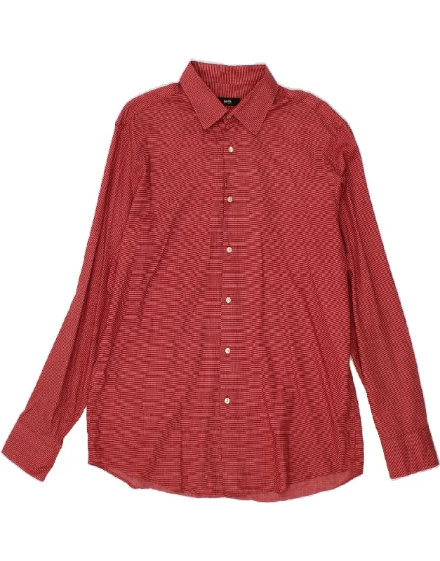 HUGO BOSS Mens Regular Fit Shirt Size 17 1/2 XL Red Check Cotton-- Machine Wash Dry Clean Hand Wash HUGO BOSS Mens Regular Fit Shirt Size 17 1/2 XL Red Check Cotton-- Machine Wash Dry Clean Hand Wash