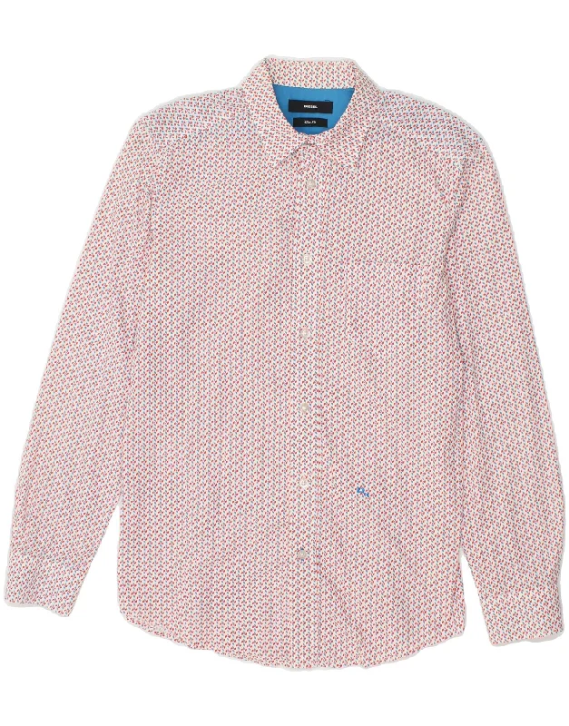 DIESEL Mens Abstract Pattern Slim Fit Shirt Small Red Cotton-- Notch Collar Peter Pan Collar Cowl Neck DIESEL Mens Abstract Pattern Slim Fit Shirt Small Red Cotton-- Notch Collar Peter Pan Collar Cowl Neck