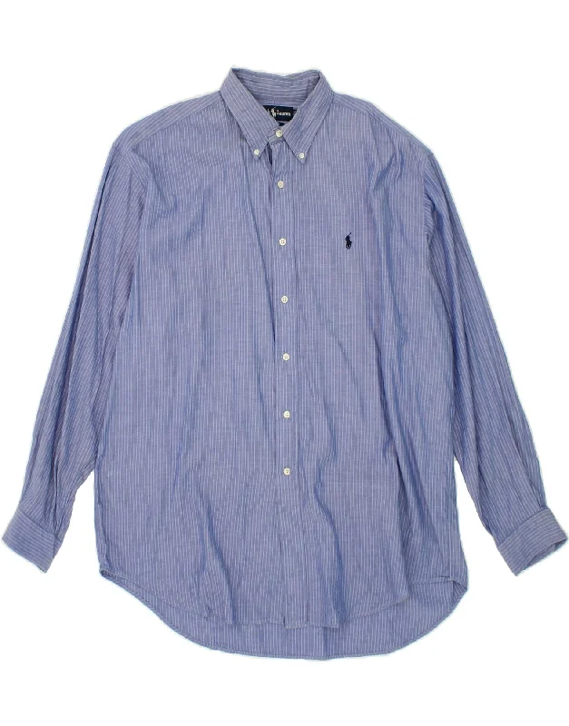 POLO RALPH LAUREN Mens Blaire Shirt Large Blue Striped Cotton-- Handmade Hand-knitted Hand-woven POLO RALPH LAUREN Mens Blaire Shirt Large Blue Striped Cotton-- Handmade Hand-knitted Hand-woven