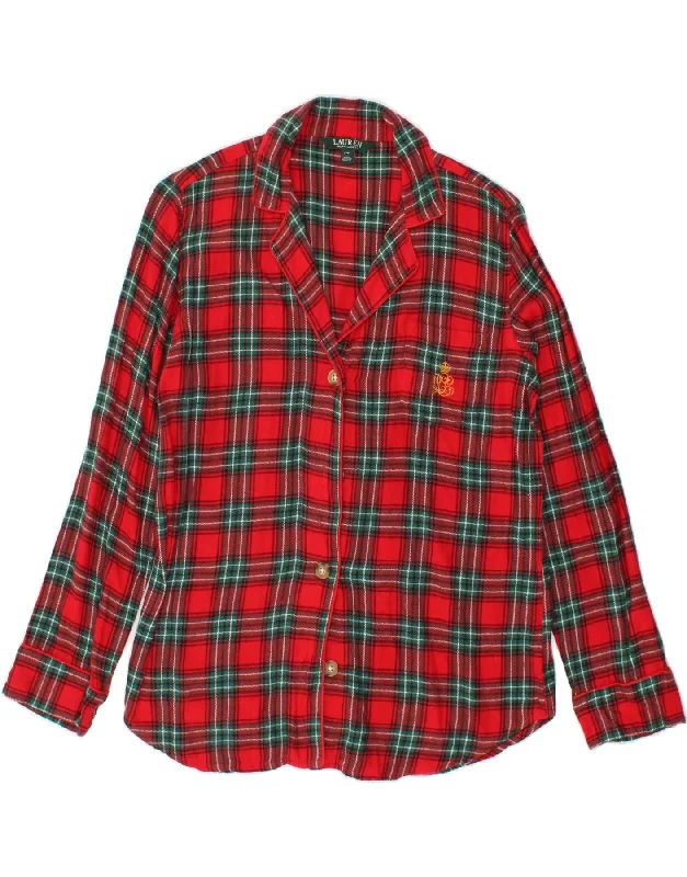 RALPH LAUREN Womens Flannel Shirt UK 10 Small Red Plaid Cotton-- Print Jacquard Patchwork RALPH LAUREN Womens Flannel Shirt UK 10 Small Red Plaid Cotton-- Print Jacquard Patchwork