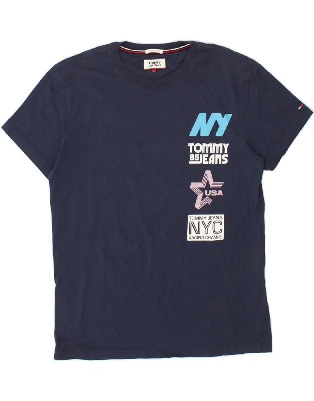 TOMMY HILFIGER Mens Regular Fit Graphic T-Shirt Top Large Navy Blue Cotton-- Rayon Fabric Velvet Fabric Corduroy Fabric TOMMY HILFIGER Mens Regular Fit Graphic T-Shirt Top Large Navy Blue Cotton-- Rayon Fabric Velvet Fabric Corduroy Fabric