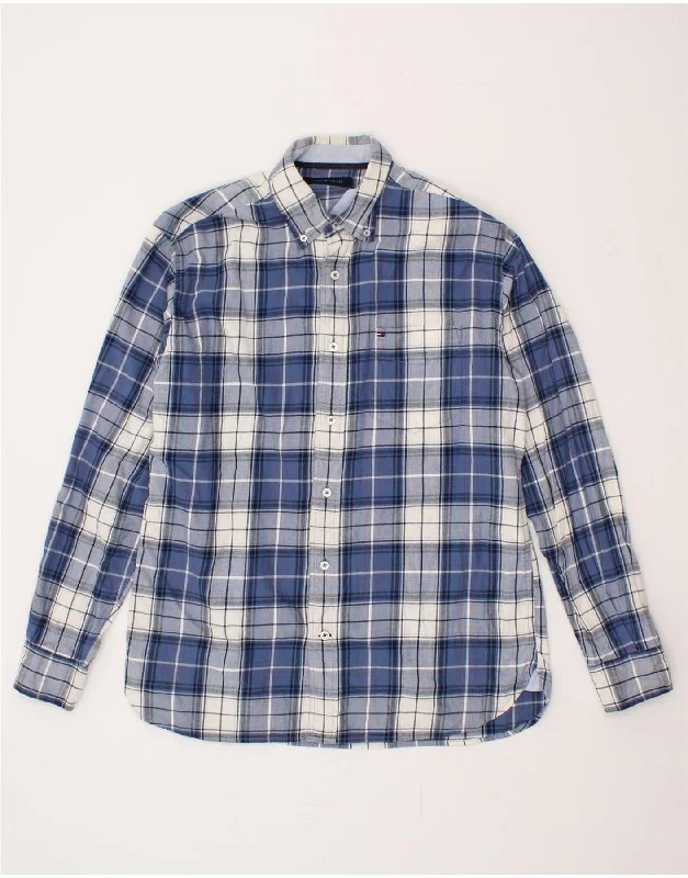 TOMMY HILFIGER Mens Shirt Large Blue Check Cotton-- Striped Floral Plaid