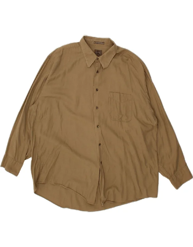CALVIN KLEIN Mens Shirt Size 18 2XL Khaki Cotton-- Plaid T-Shirt Polka Dot Checkered CALVIN KLEIN Mens Shirt Size 18 2XL Khaki Cotton-- Plaid T-Shirt Polka Dot Checkered
