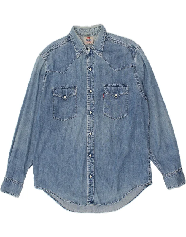 LEVI'S Mens Denim Shirt Large Blue Cotton-- Wool Fabric Cashmere Fabric Tweed Fabric LEVI'S Mens Denim Shirt Large Blue Cotton-- Wool Fabric Cashmere Fabric Tweed Fabric