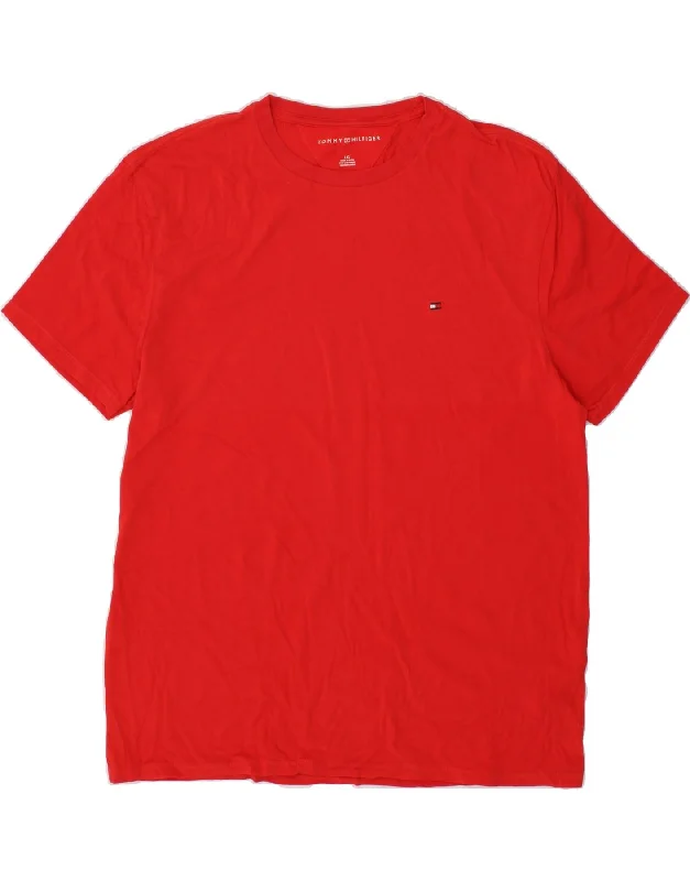 TOMMY HILFIGER Mens T-Shirt Top Large Red Cotton-- Zippered Front Buttoned Front Snap Front TOMMY HILFIGER Mens T-Shirt Top Large Red Cotton-- Zippered Front Buttoned Front Snap Front