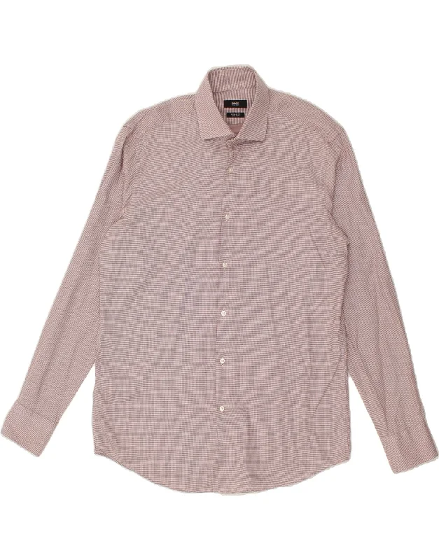 HUGO BOSS Mens Regular Fit Shirt Size 41 16 Large Maroon Spotted Cotton-- Welt Pockets Slit Pockets HUGO BOSS Mens Regular Fit Shirt Size 41 16 Large Maroon Spotted Cotton-- Welt Pockets Slit Pockets