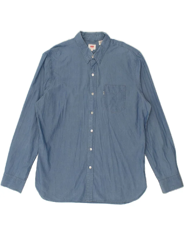 LEVI'S Mens Tall Shirt XL Blue Cotton-- Machine Wash Dry Clean Hand Wash