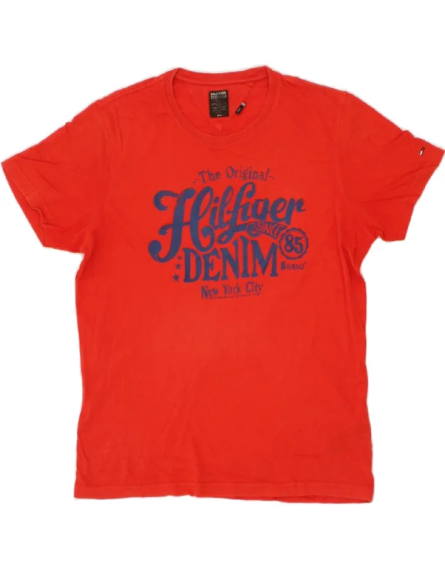 TOMMY HILFIGER Mens Graphic T-Shirt Top Large Red Cotton-- Welt Pockets Slit Pockets Flap Pockets TOMMY HILFIGER Mens Graphic T-Shirt Top Large Red Cotton-- Welt Pockets Slit Pockets Flap Pockets