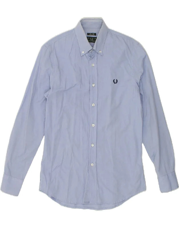 FRED PERRY Mens Slim Fit Shirt Medium Blue Cotton-- Faux Fur Fabric Real Fur Fabric Shearling Fabric FRED PERRY Mens Slim Fit Shirt Medium Blue Cotton-- Faux Fur Fabric Real Fur Fabric Shearling Fabric