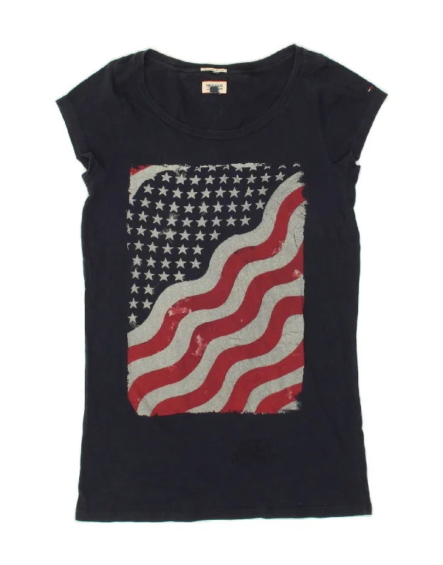 TOMMY HILFIGER Womens Graphic T-Shirt Top UK 10 Small Navy Blue Cotton-- Collared Crew Neck Turtle Neck TOMMY HILFIGER Womens Graphic T-Shirt Top UK 10 Small Navy Blue Cotton-- Collared Crew Neck Turtle Neck