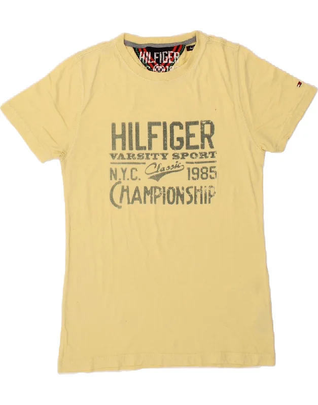 TOMMY HILFIGER Mens Graphic T-Shirt Top Small Yellow Cotton-- Denim Fabric Leather Fabric Suede Fabric TOMMY HILFIGER Mens Graphic T-Shirt Top Small Yellow Cotton-- Denim Fabric Leather Fabric Suede Fabric