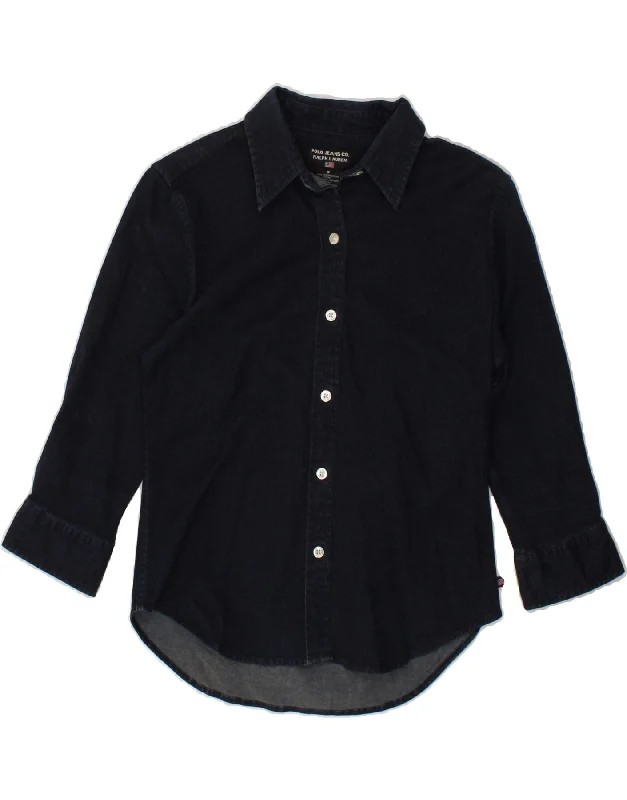 POLO RALPH LAUREN Womens 3/4 Sleeve Denim Shirt UK 10 Small Navy Blue-- Boxy Fit Fitted Loose POLO RALPH LAUREN Womens 3/4 Sleeve Denim Shirt UK 10 Small Navy Blue-- Boxy Fit Fitted Loose