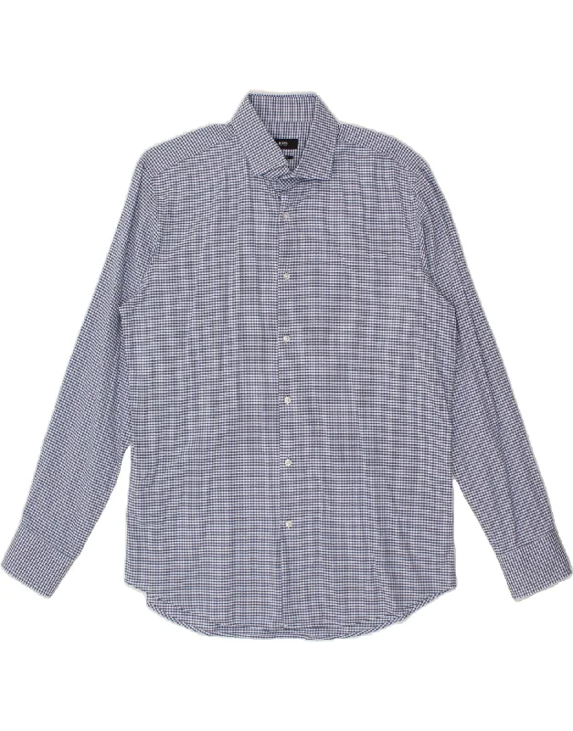 HUGO BOSS Mens Regular Fit Shirt Size 41 Large Blue Check Cotton-- Elasticated Padded Insulated HUGO BOSS Mens Regular Fit Shirt Size 41 Large Blue Check Cotton-- Elasticated Padded Insulated