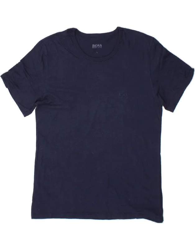HUGO BOSS Mens T-Shirt Top Large Navy Blue Cotton-- Nylon Fabric Polyester Fabric Spandex Fabric HUGO BOSS Mens T-Shirt Top Large Navy Blue Cotton-- Nylon Fabric Polyester Fabric Spandex Fabric